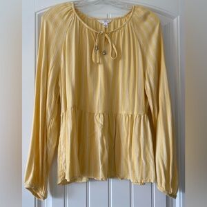 EUC Soft Yellow Striped Peplum Blouse Women's L